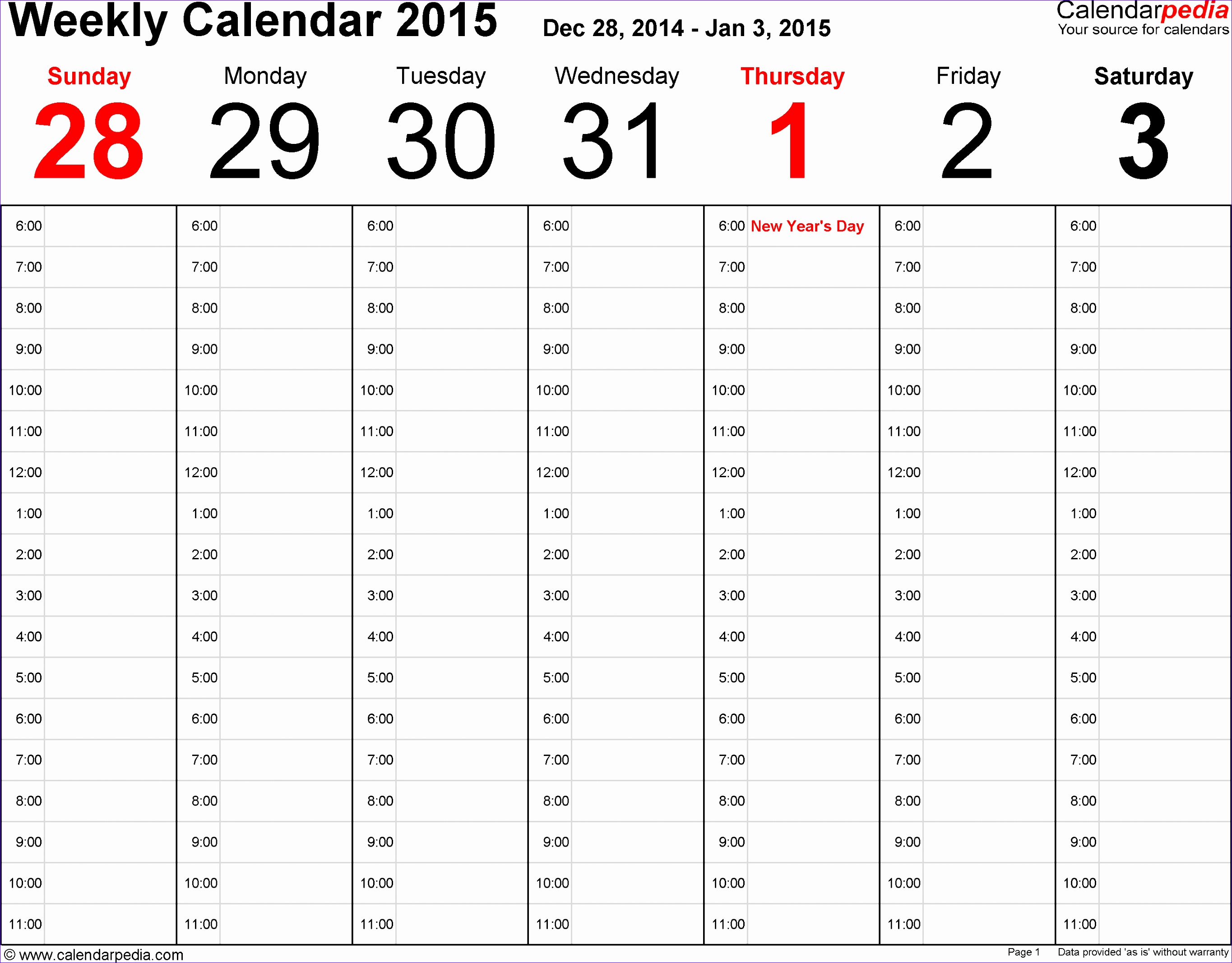 week calendar 2015