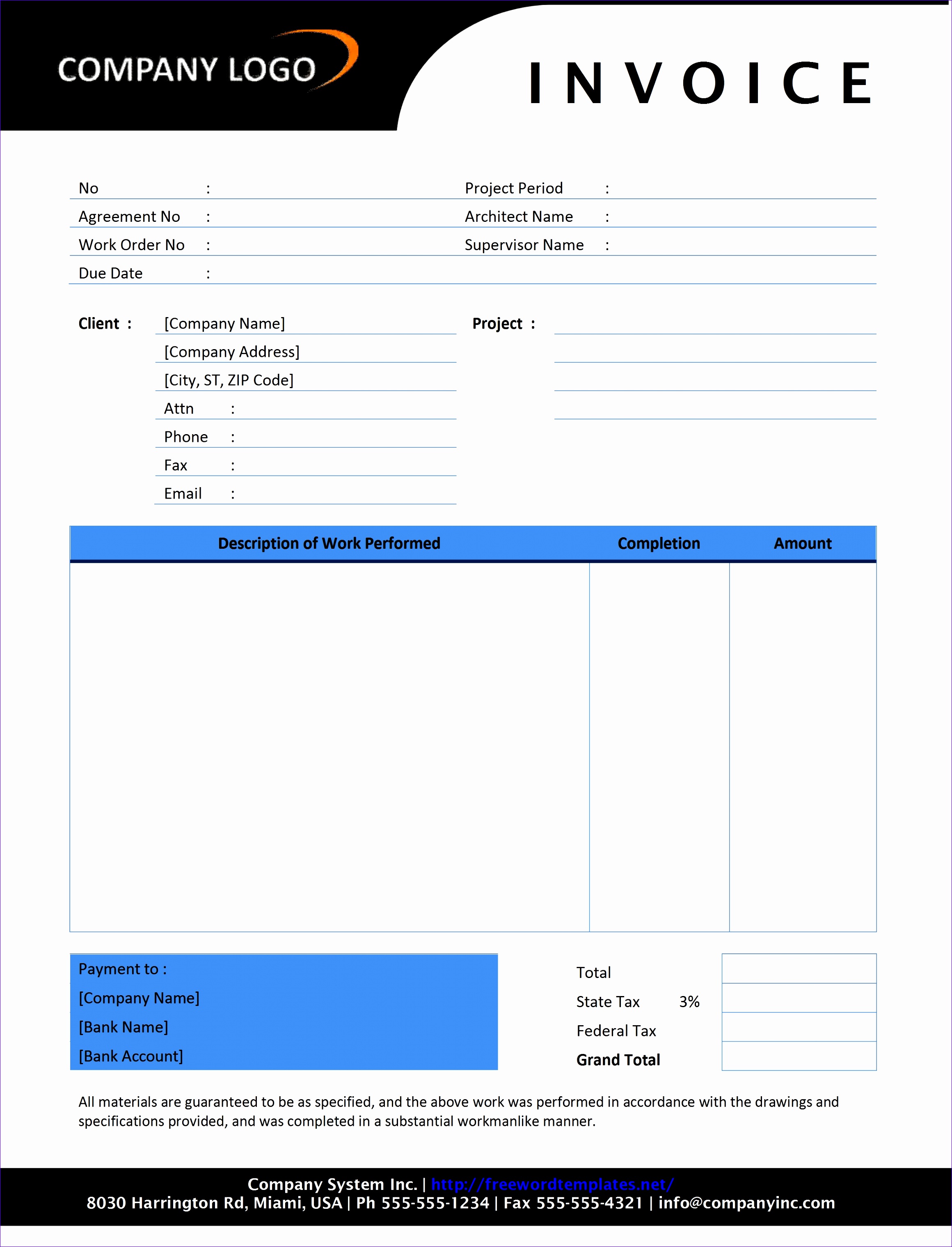 contractor invoice template word