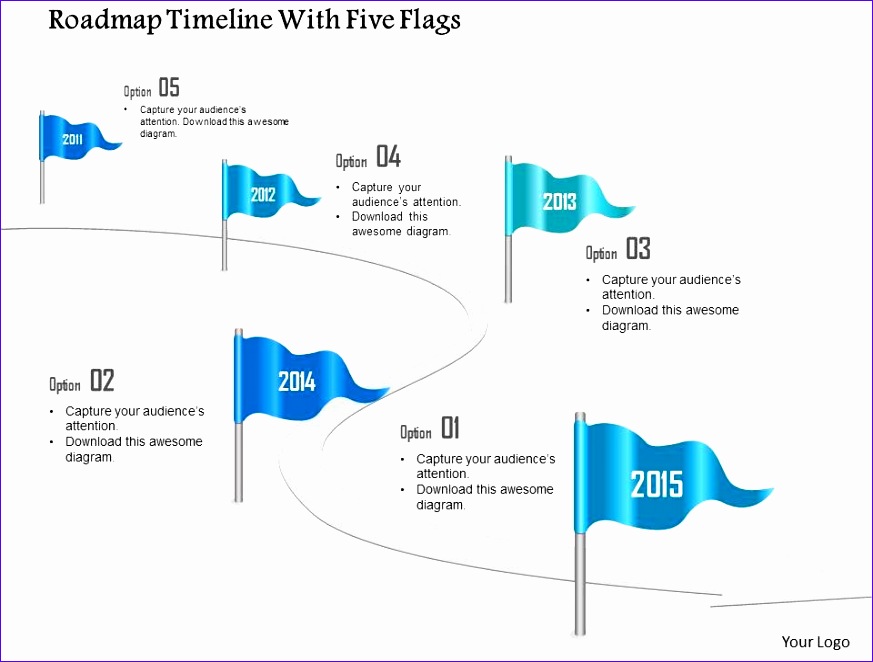 0115 roadmap timeline with five flags powerpoint template