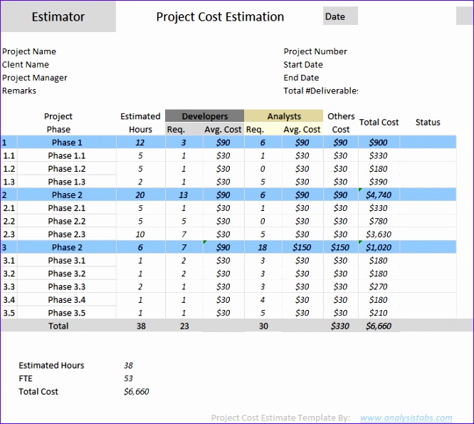 project cost estimator free 666595