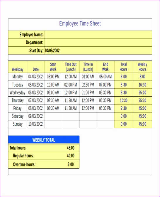 6 Excel Timesheet Template With Formulas Excel Templates