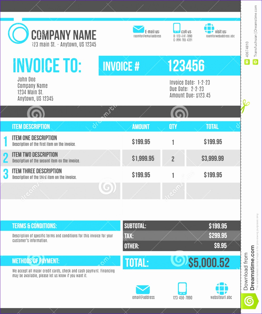 stock photo customizable invoice template design blank blue gray image