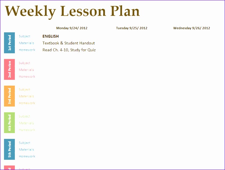 primary school class timetable template