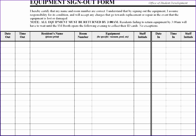 equipment sign out sheet 662460