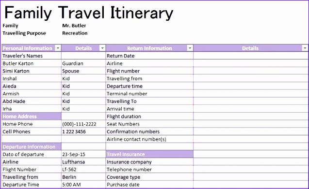 itinerary templates