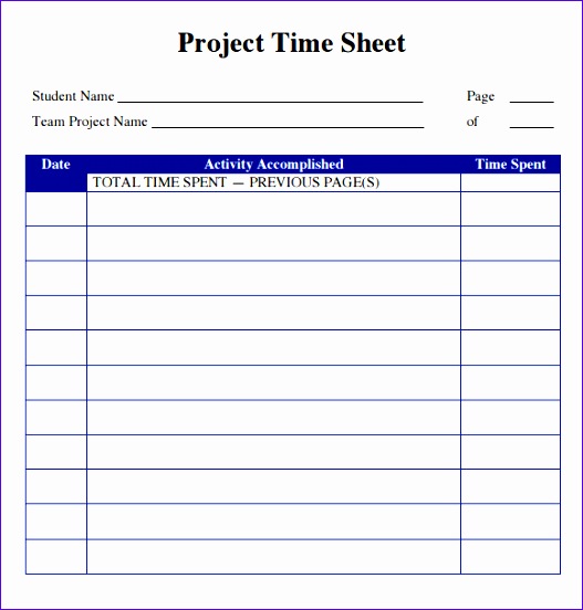 sample project timesheet