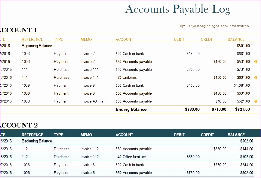 accounts payable log 849577