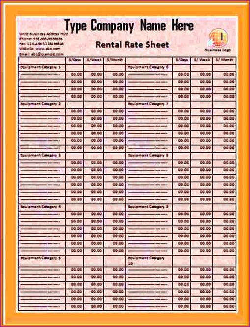 rate sheet template 509666