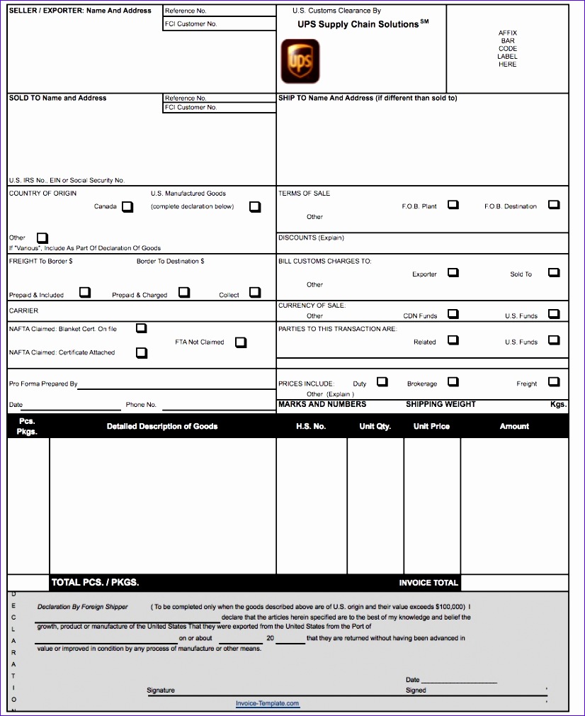 free canada customs mercial invoice template form ci1 excel 9