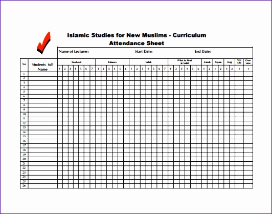 sample attendance sheet