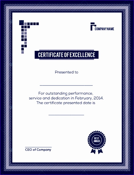 sample certificate of excellence