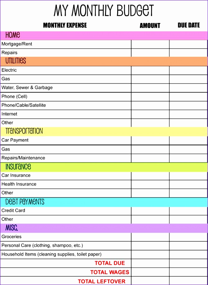 printable blank monthly bud worksheet 669914