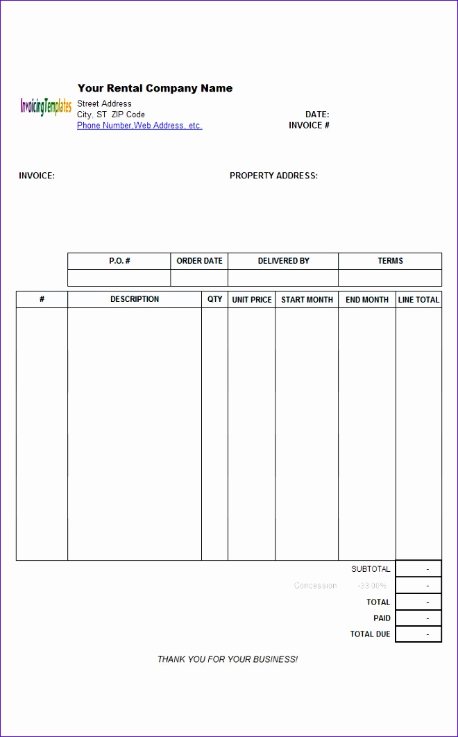 rental invoice template excel 3186
