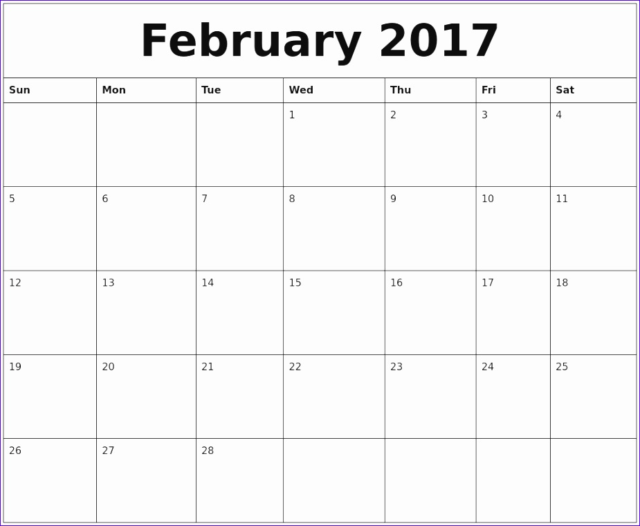 monday thru sunday 2017 calendar to print