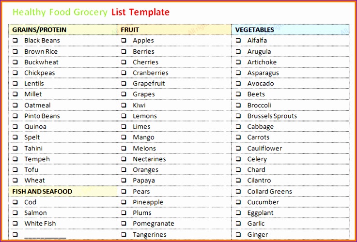 grocery list template word 737500