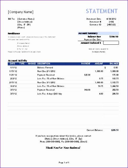 6 sample statement of account excel 450590