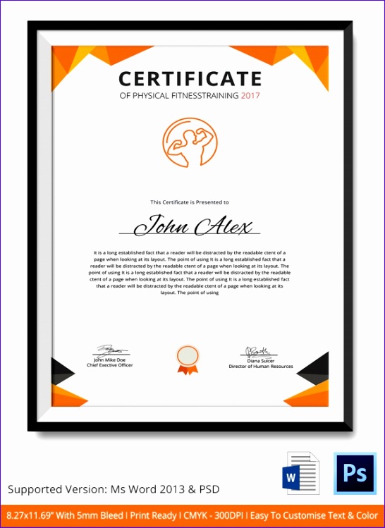 Physical Fitness Certificate 5 Word PSD Format 657b7 physical fitness certificate 546749