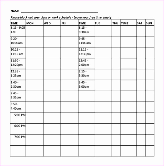free class schedule template 532538