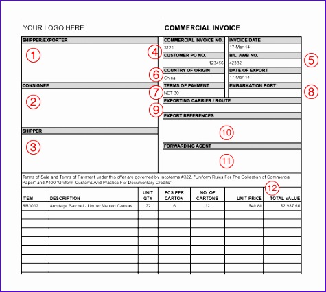 export documents and mercial invoice template 475425