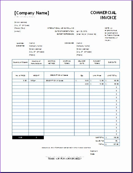 mercial invoice for customs 598 invoice templates
