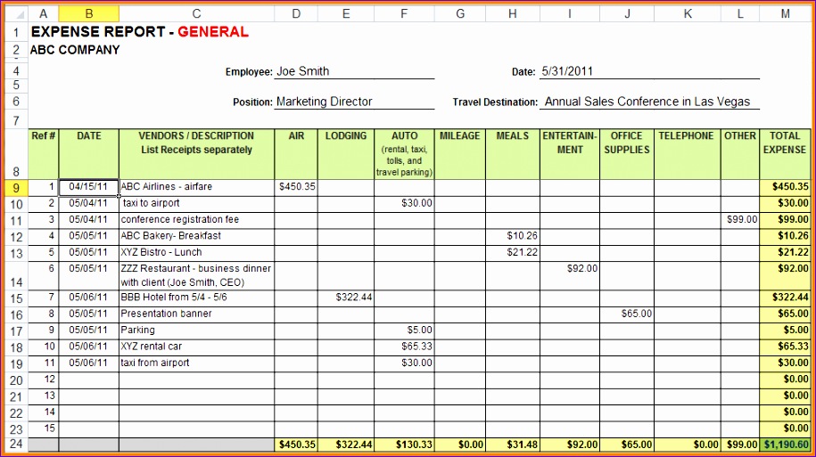 8 expenses sheet template