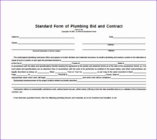 plumbing contract template 532477