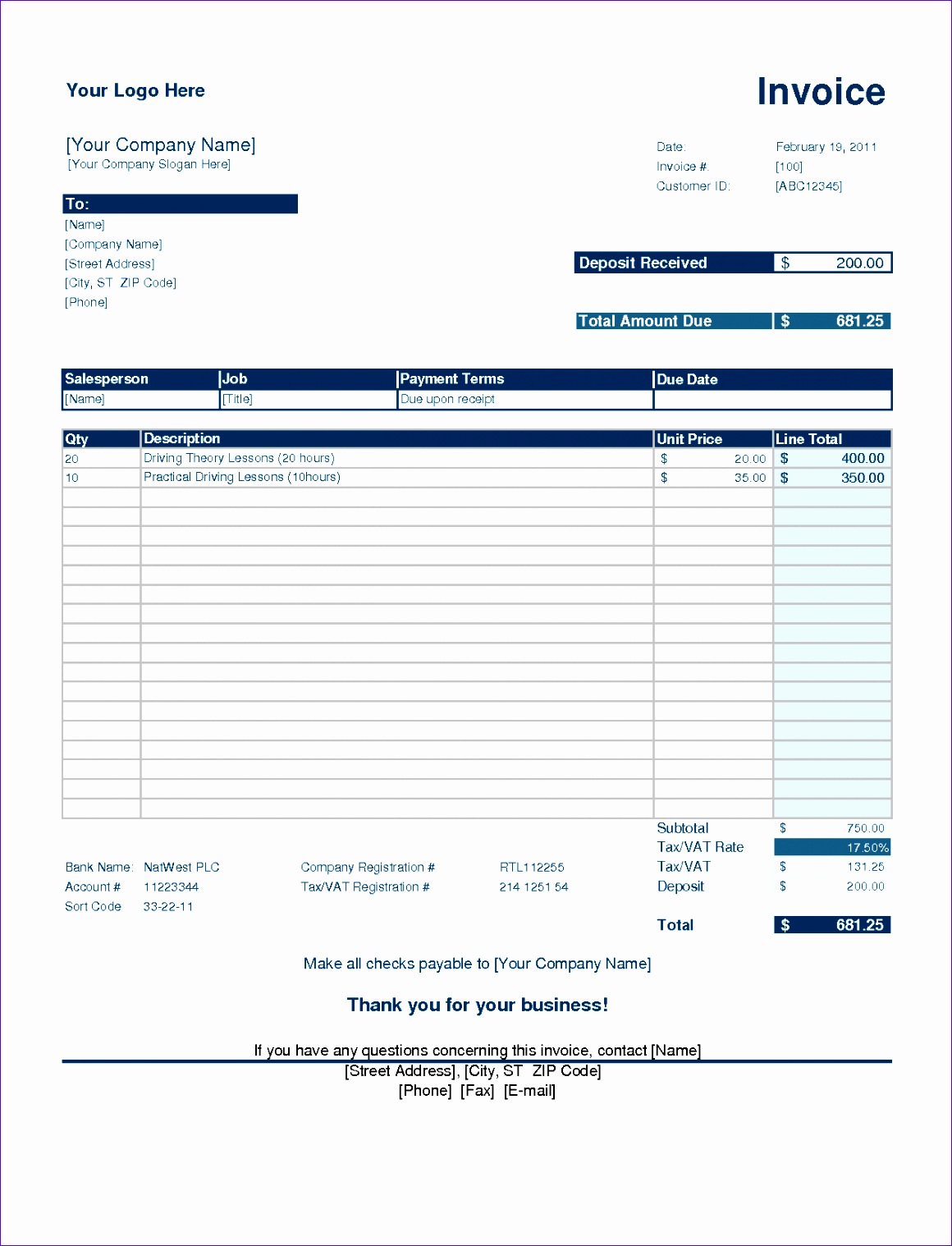 deposit invoice template 2440 11601518