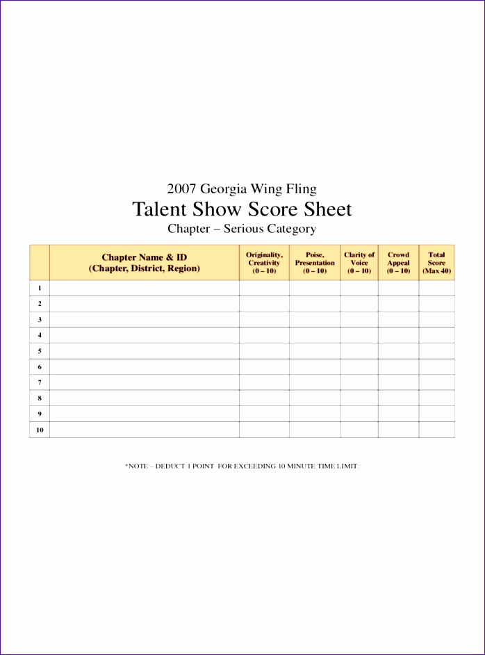 Talent Show Score Sheet 4 Free Templates in PDF Word 3c933 talent show score sheet