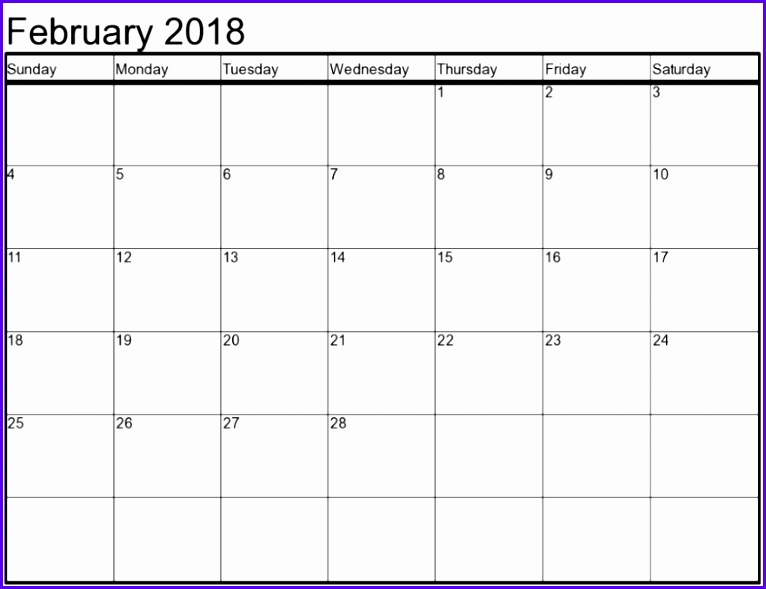 February 2018 Calendar Excel Printable