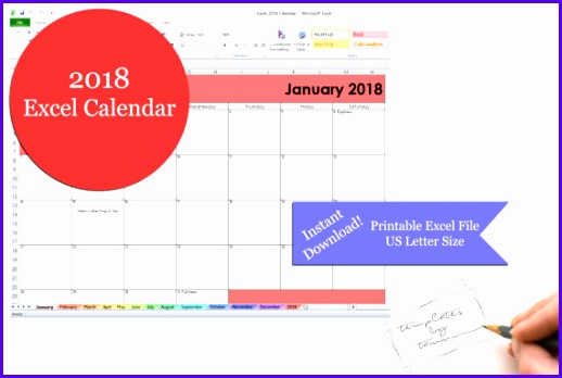 Excel 2018 Calendar Printable Printable 2018 Excel Calendar Template 2018 Excel Calendar US Letter Size 518348