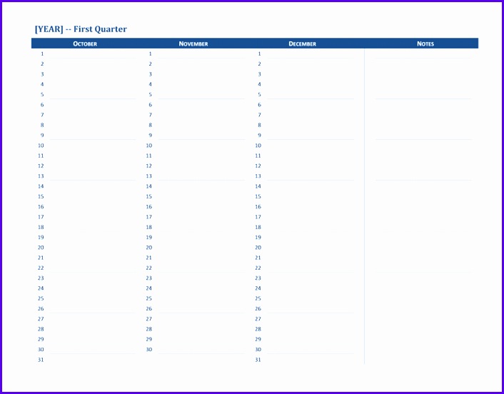 Fiscal year calendar with room for notes 706552