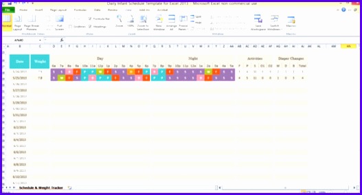 daily infant schedule template for excel 2013