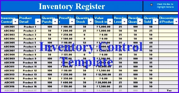 Download Inventory Control Excel Template