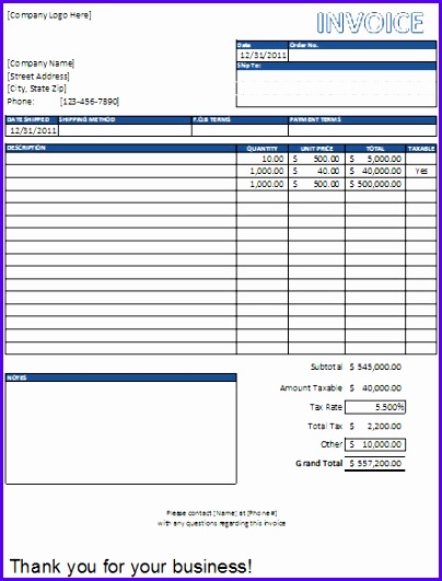 Microsoft Excel Invoice Template Free 404531