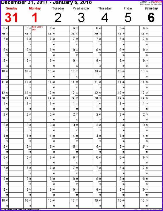 Weekly calendar 2018 for Excel 12 free printable templates 1h781 Weekly calendar 2018 template for Excel version 8 portrait 53 pages time