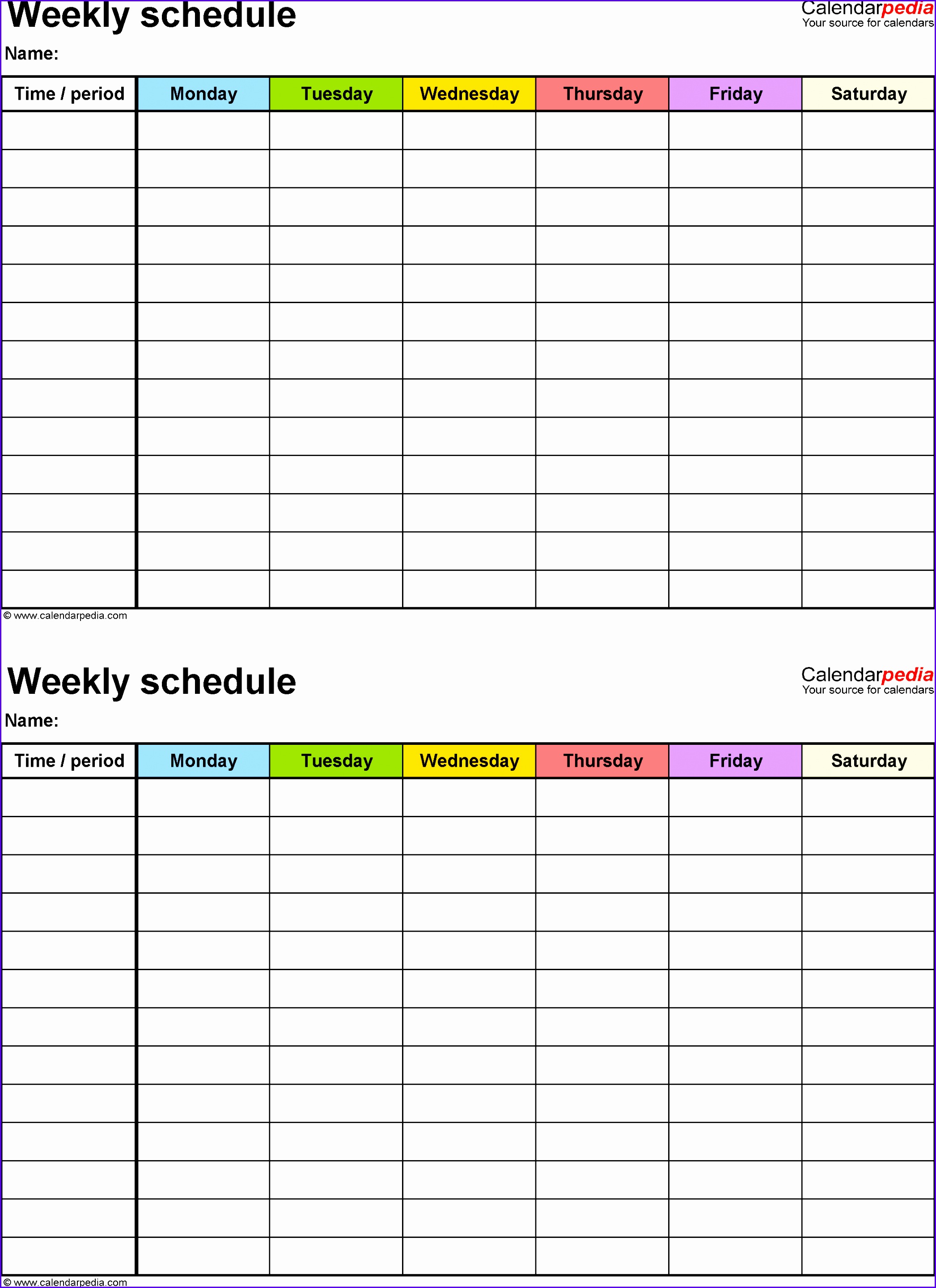 Weekly schedule template for Excel version 9 2 schedules on one page portrait