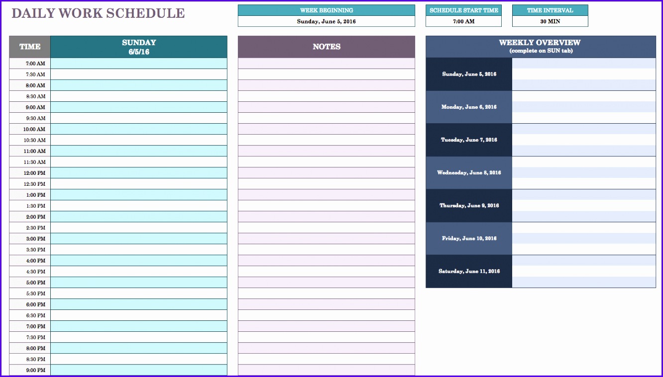 Daily Work Schedule Template 1332759