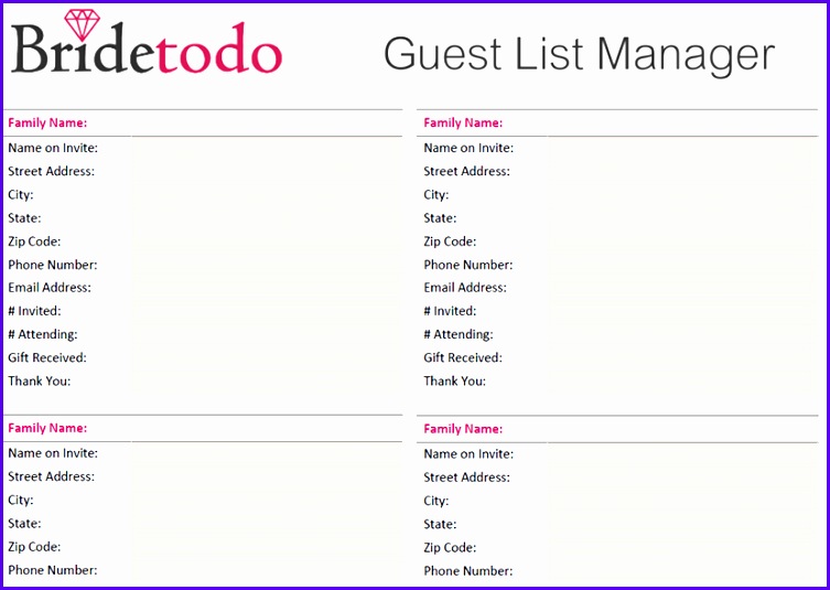 Wedding Guest List Template Free Word Excel Pdf Format 753535