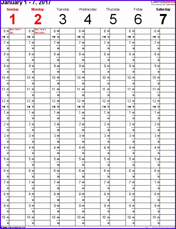 Weekly calendar 2017 template for Excel version 8 portrait 53 pages time 568737