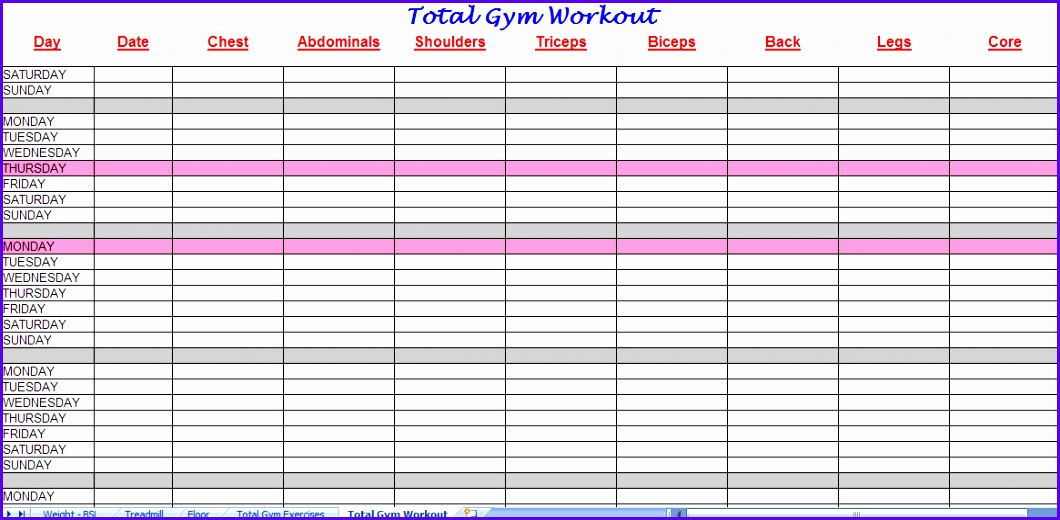 gym excel template 1060520
