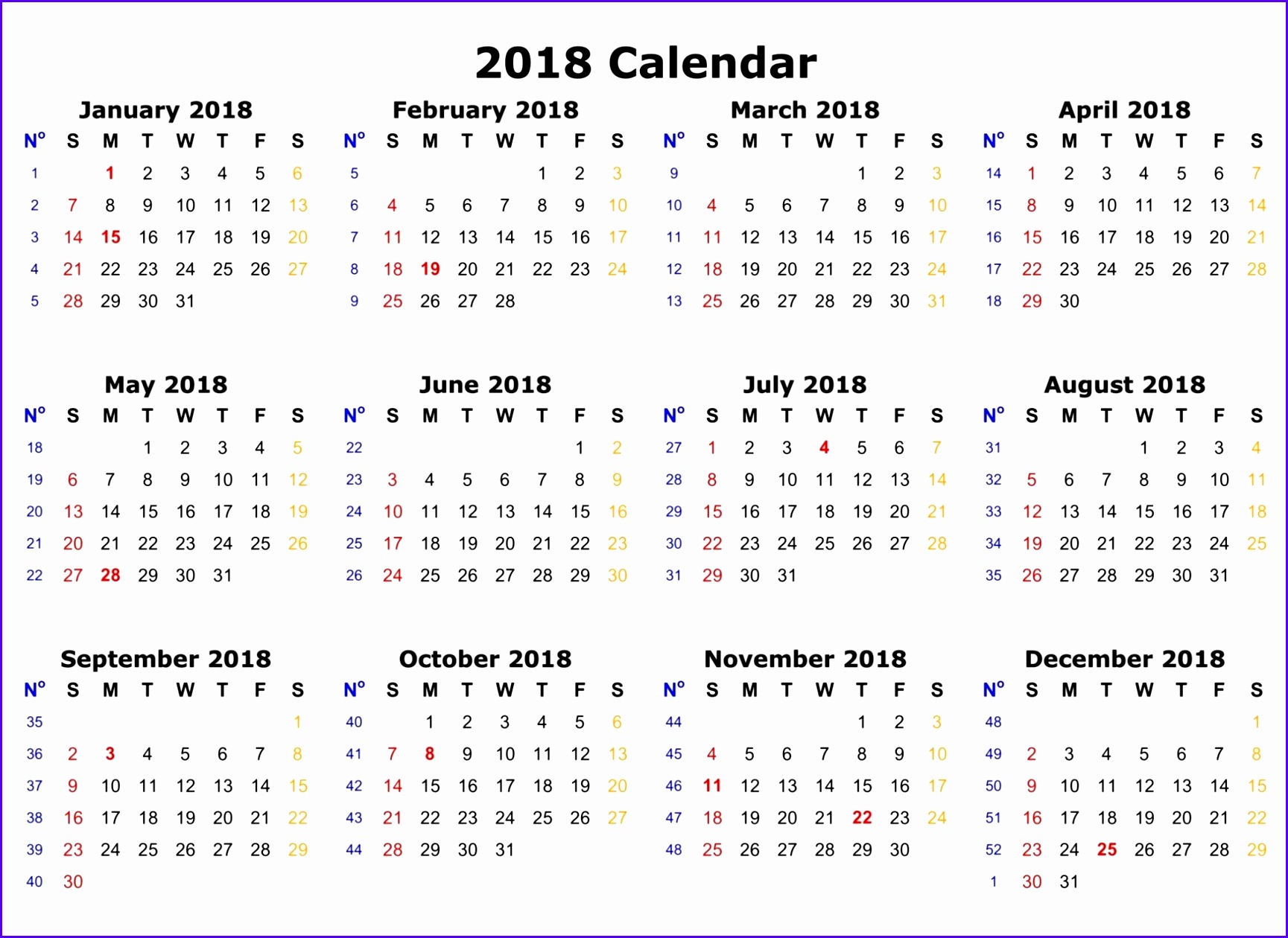 Calendar 2018 Excel Template e 17291260