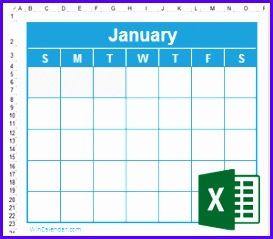 Calendar Excel Blank English 273239