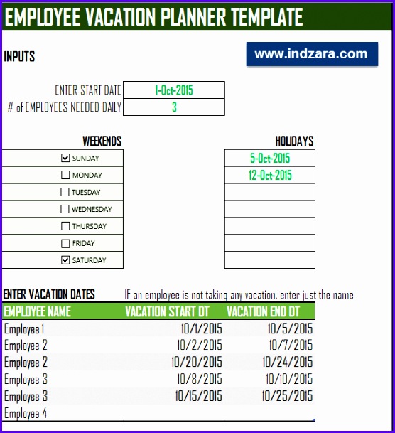 Staff Vacation Template Excel 556609