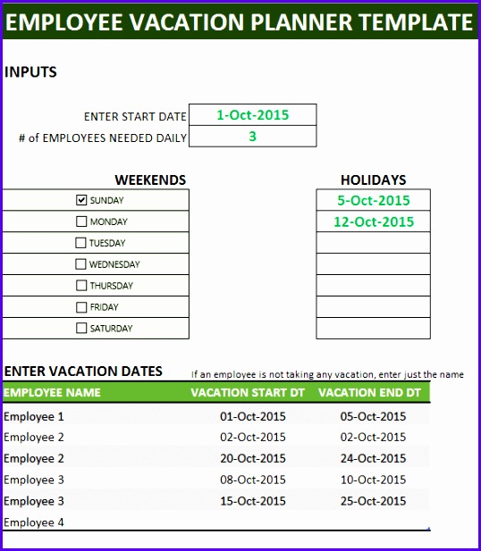 Inputs needed for Employee Vacation Planner template 538617