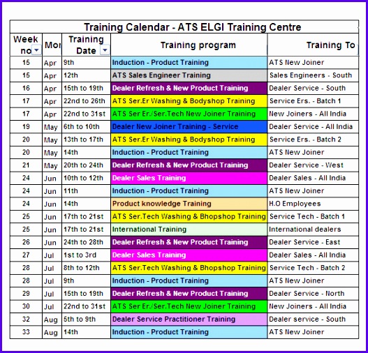 Training Calendar Template 11 Free Download For Pdf Word Excel 527506