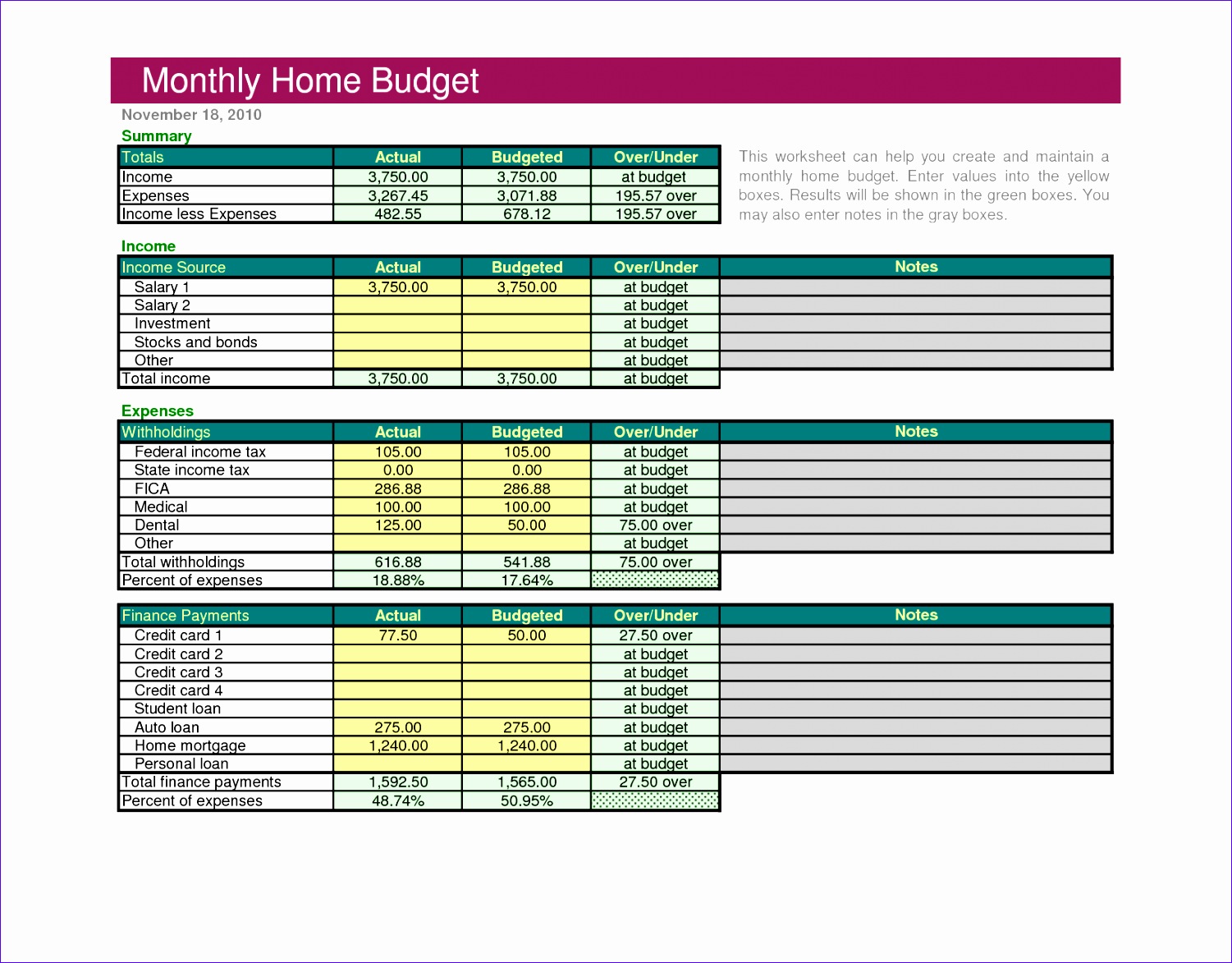 8 Excel 2010 Budget Template Excel Templates