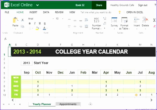 college year calendar template for excel 527368