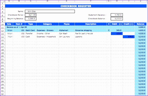checkbook register format