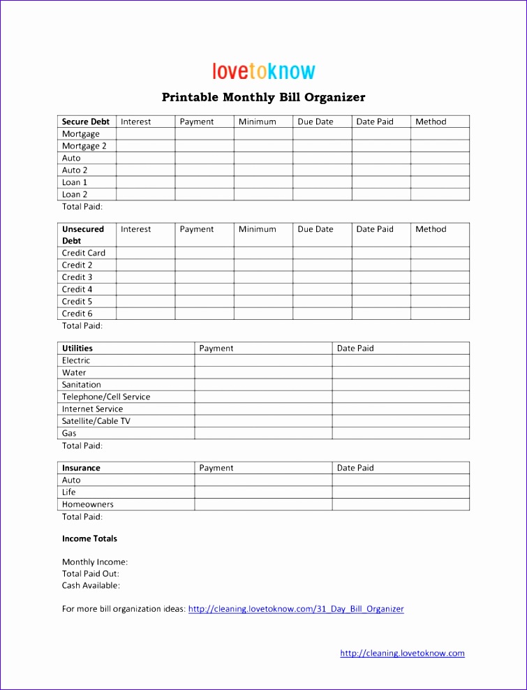 bills to pay template printable monthly bill organizer make excel 2 755988