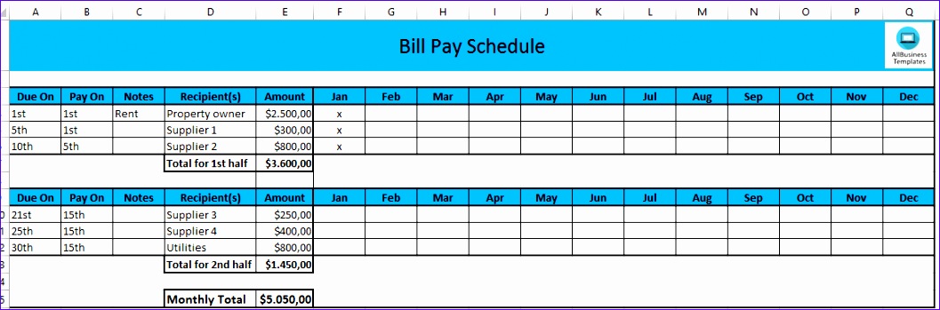 monthly payment schedule in excel 1057349
